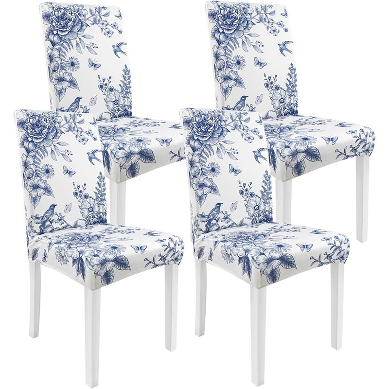Housses de chaise de salle à manger bleues florales - ensemble de 4 - housses extensibles sans accoudoirs - protecteurs de siège lavables pour la salle à manger et la cuisine