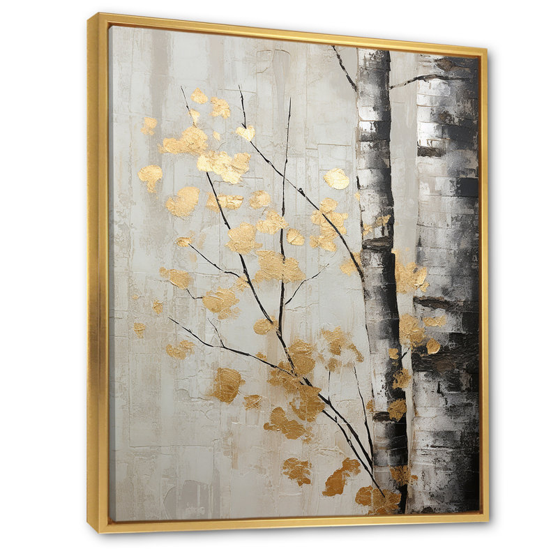 Tree Whispers Of Grey and Gold - Reproduction d'art sur toile encadrée monochrome, H 20 po x l 12 po x P 1 po