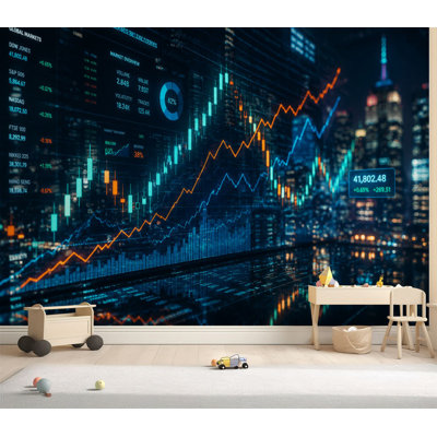 Wall Mural Peel and Stick Wallpaper Financial market investment trading graph Candle stick graph chart Self-Adhesive Removable Contact Paper Wall Decor for Living Room Bedroom 69"H x 96"W