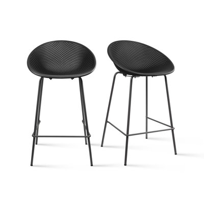 Morenci Modern Counter Height Stool with Cushioned Fabric Seat, Polka Dot Pattern, Round Shaped Design – Set of 2 – Indoor/Outdoor Use