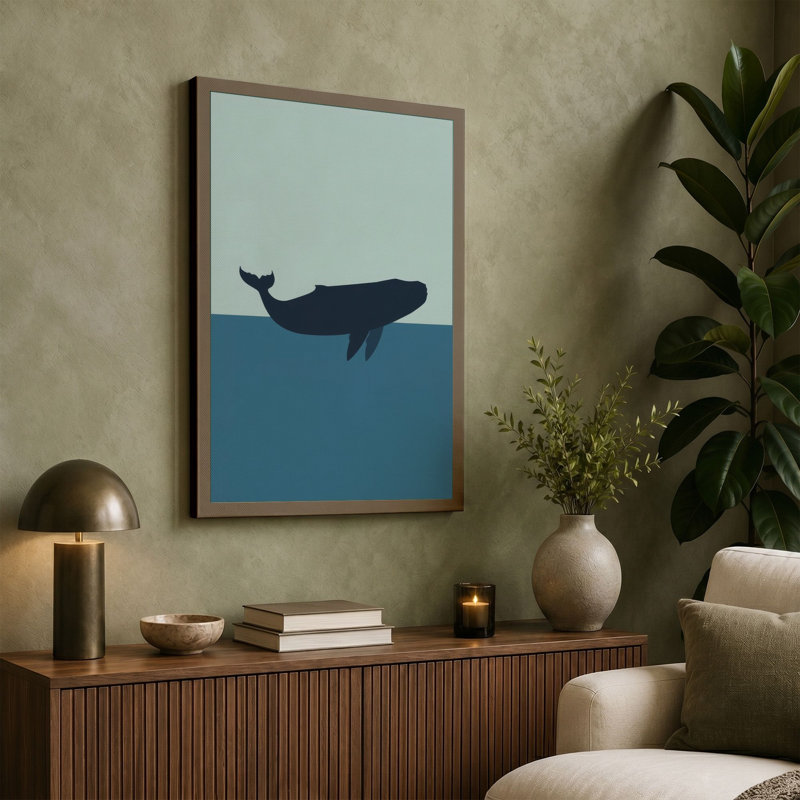 Whale in Open Water Minimalist - Wrapped Canvas, 36x24 - 91.4 x 61.0 cm, Terracotta Border