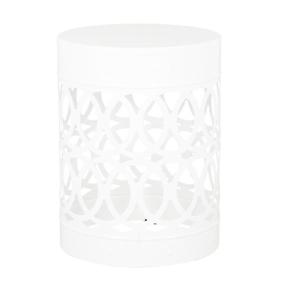 Large Iron Outdoor Side Table, White Finish, Modern Cut Design Metal Table - Large, White, With Feature