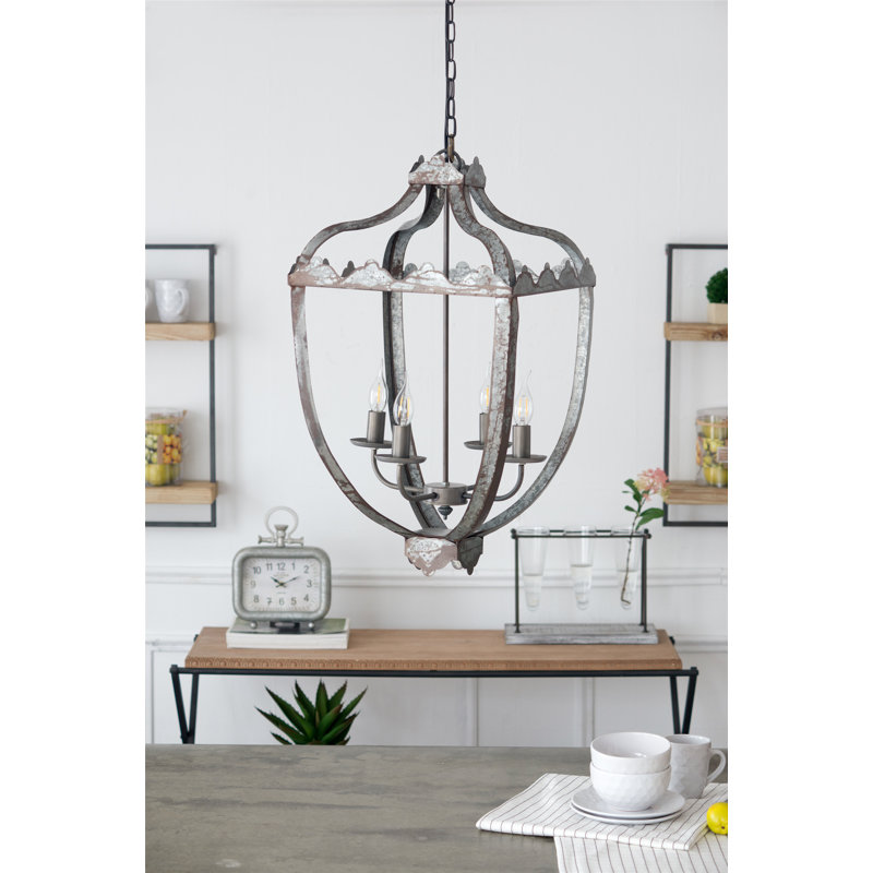 Lustre 4 lumières en métal, luminaire suspendu avec chaîne réglable, ampoule non incluse