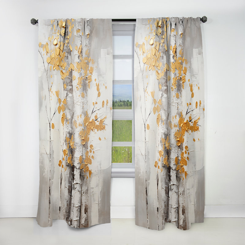 Lelusa Tree Whispers Of Grey, Yellow I - Traditional Curtain - Velvet Room Darkening - 1 Panel, 52" W x 90" L