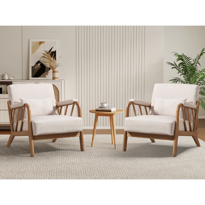27.17" Wide Modern Upholstered Solid Wood Accent Chair With An Extra Pillow, Beige Linen