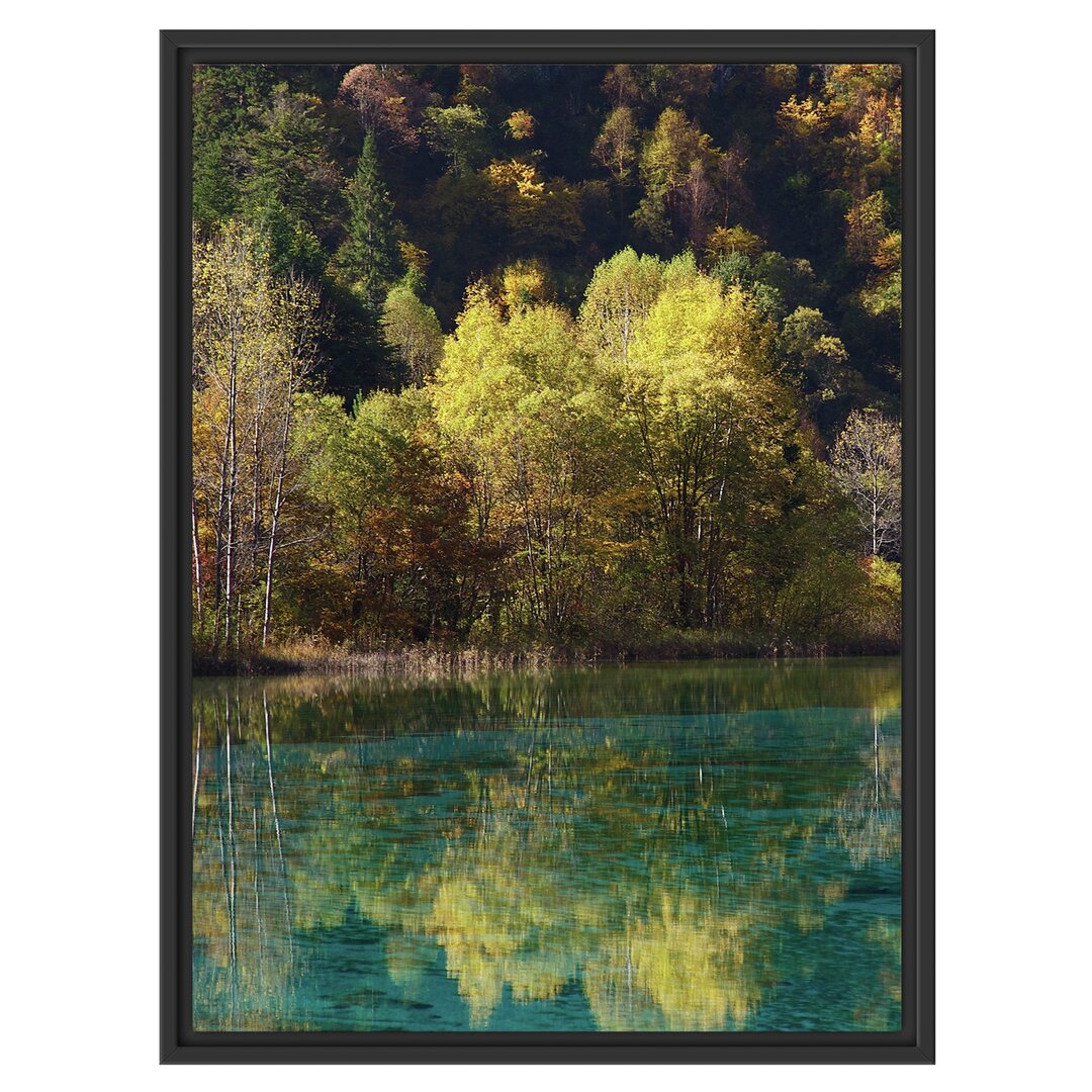 Gerahmtes Wandbild herbstlicher Wald am See