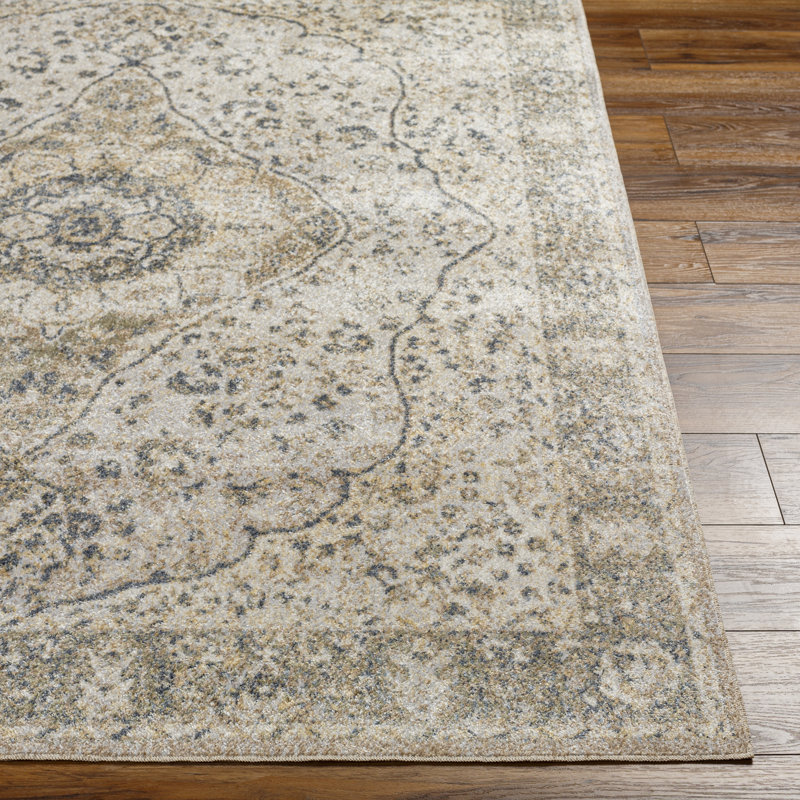 Weir Machine Washable Oriental Taupe/Cream Area Rug, Round 6'7"