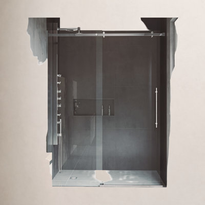 Porte de douche coulissante sans cadre avec verre transparent 3/8 po l 56-60 "x H 79" Luca