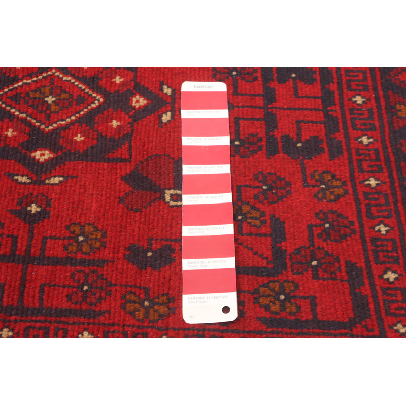 Tapis rouge en laine noué à la main de conception unique 5 pi 11 po x 7 pi 7 po Olasubomi