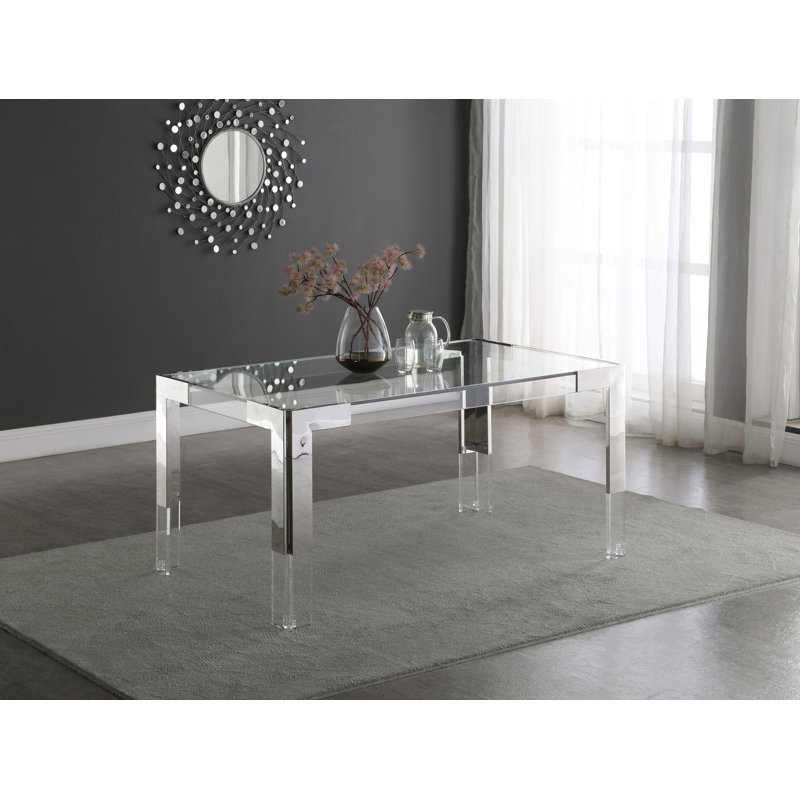 Casper Glass Top Dining Table, Chrome 