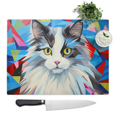 Ragdoll Cat Geometric  Glass Chopping Board
