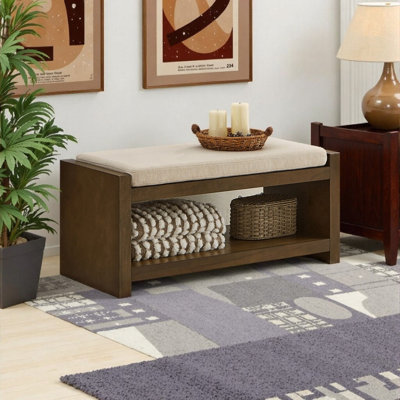 40 Inch Storage Bench Ottoman with Shoe Rack Shelf, Padded Seat and Removable Cushion by Latitude Run