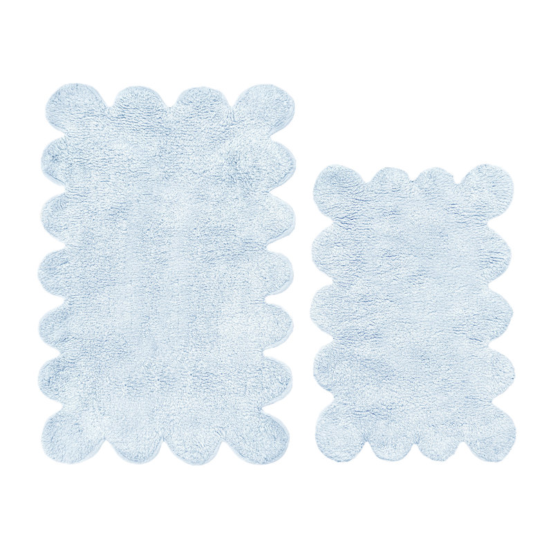 Two Piece Scalloped Bath Mat Set, Blue