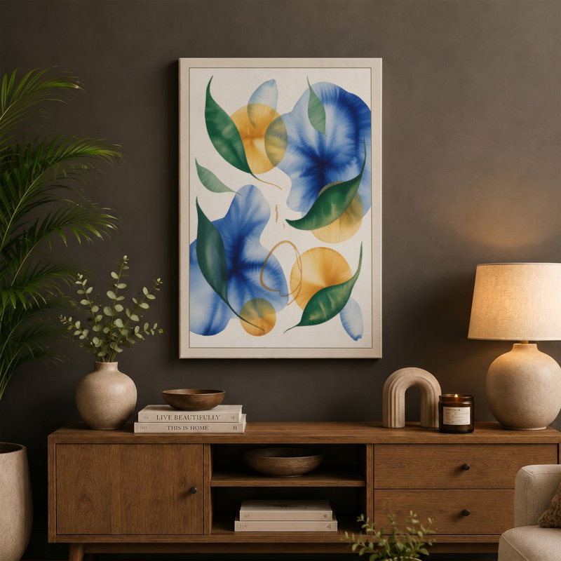 Loose Watercolour Blooms Botanical - Wrapped Canvas, 36x24 - 91.4 x 61.0 cm, Taupe Border