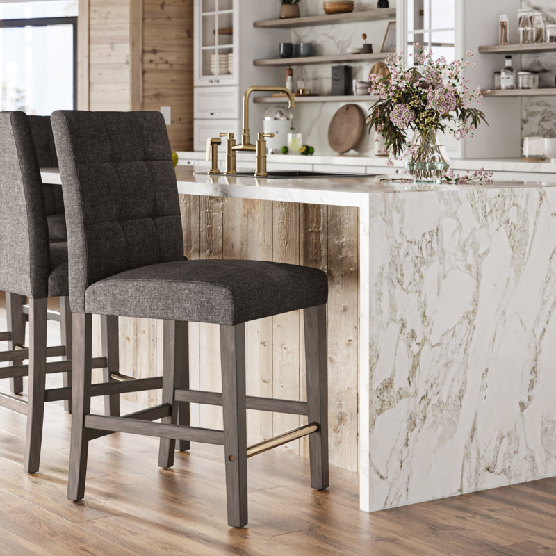 Idleman Upholstered Counter & Bar Stool, Charcoal Brown, Counter Stool (24.75” Seat Height)