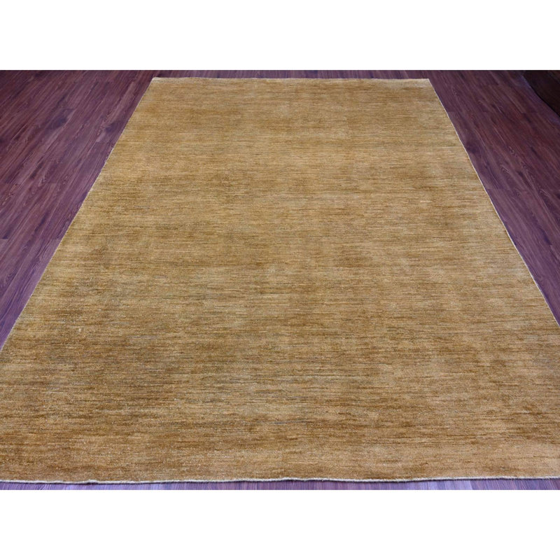 Tapis oriental 8 pi x 9 pi 9 po brun uni, motif uni uni, en laine Ghazni filée à la main, luxuriante et moelleuse