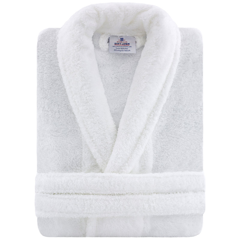 Navy Blue L/XL Fleece Bathrobe with Shawl Collar