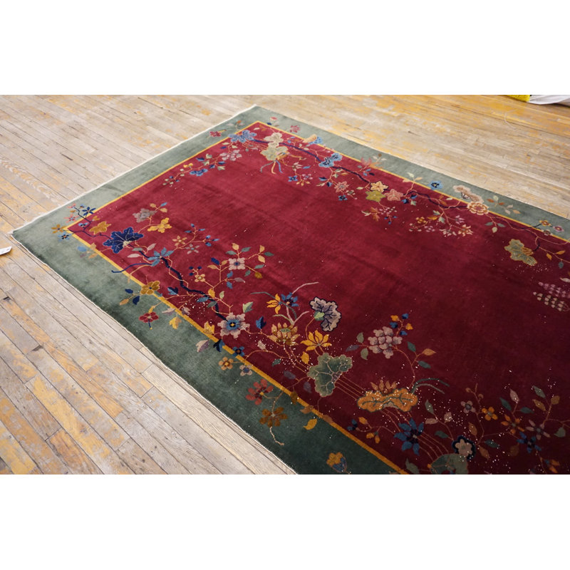 Antique 1920s Wool Floral Rectangle Hand Knotted Pile Purple / Lavender Mauve Rug