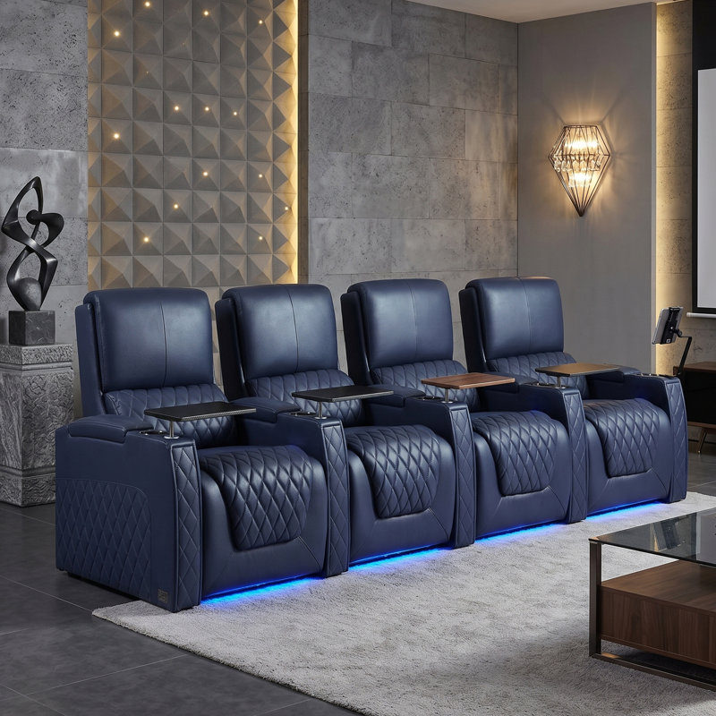 Canapé inclinable électrique Haiylee , Cuir véritable bleu