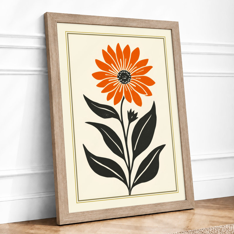 Striped Bloom Botanical - Framed Print, Oak, A4 - 29.7 x 21.0 cm