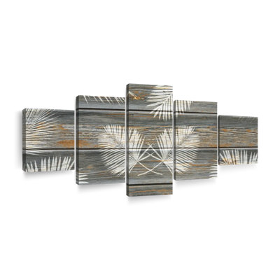 Ensemble de 5 feuilles de palmier en bois sur toile
