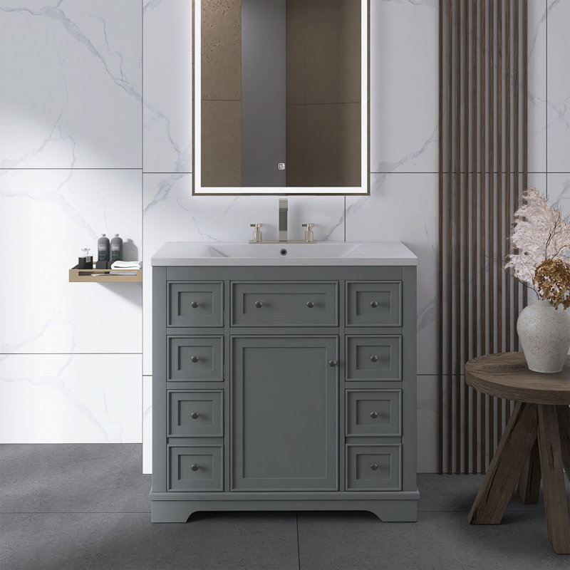 Meuble-lavabo sur pied 36 po avec lavabo, Gris