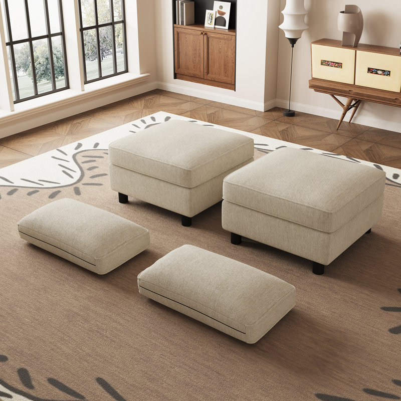 Two Modular Sofa Ottomans With Storage, Beige