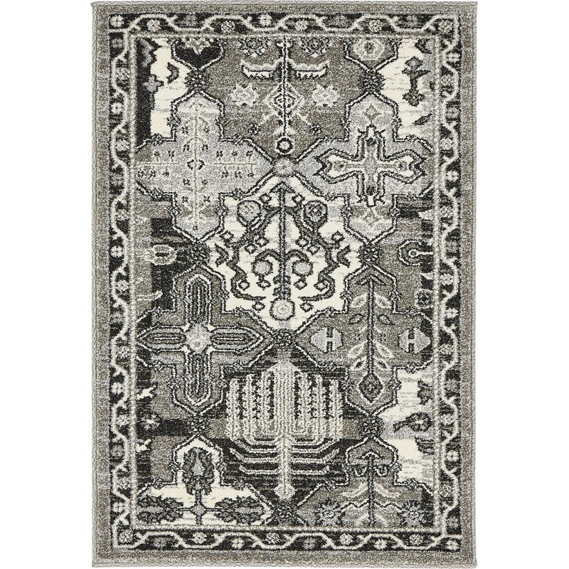 Tapis ivoire à motif géométrique Godina, Rectangle 2 pi 2 po x 3 pi 1 po