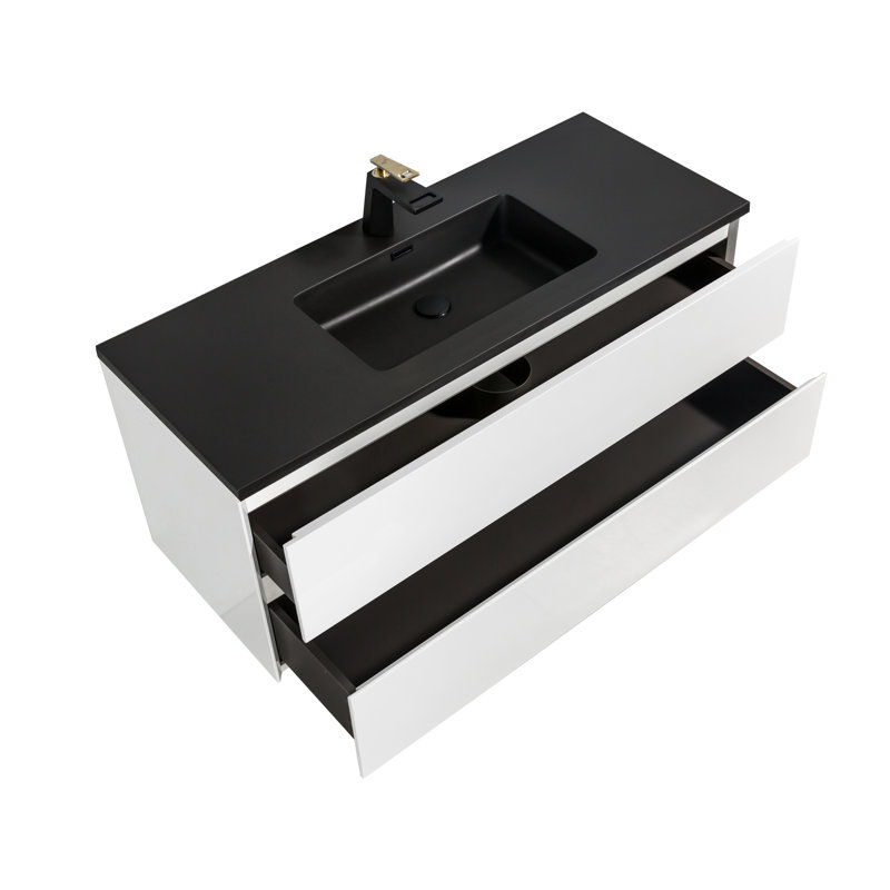 Kozeta 48 po L x 19 po P 2 tiroirs Meuble-lavabo avec évier simple et Comptoir en Quartz noir