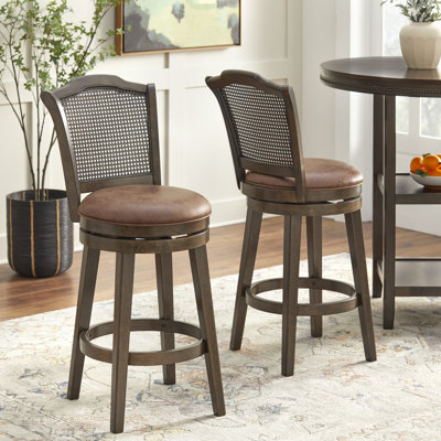 30" Tillman Solid Wood and Cane Swivel Barstool (set of 2) by Red Barrel Studio