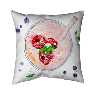 Strawberry & Raspberry Smoothie Throw Pillow | Outdoor – Outdoor Throw Pillow with Insert, Weather-Resistant