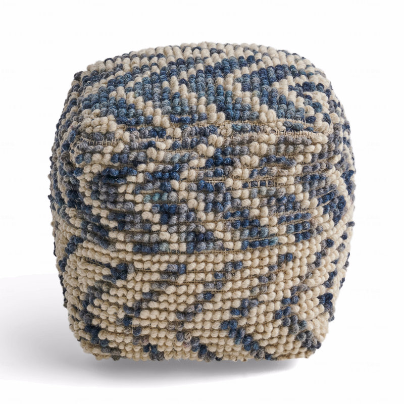 Wool And Cotton Upholstered Pouf Ottoman