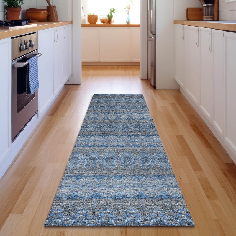 Premium Machine Washable Cerrito Navy Rug, Runner 2'3" x 7'6"