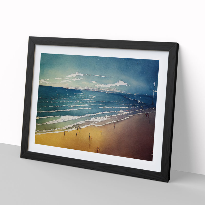 Beach In Watercolour Vol.1 - Single Picture Frame Painting, Black, 46cm H x 64cm W x 2cm D