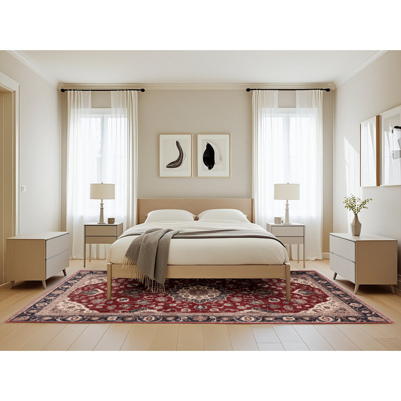 Tapis rouge persan lavable à la machine, Rectangle de 5 pi x 8 pi