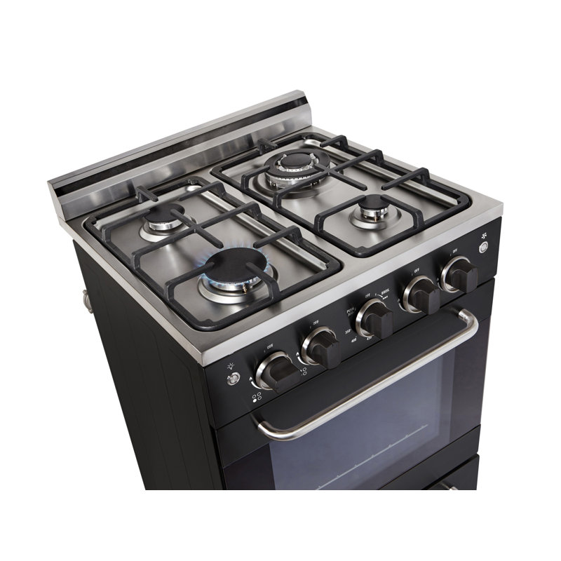 Prestige 23.5" 4 burner 2.3 cu. ft. Freestanding Gas Range with Convection Oven, Black