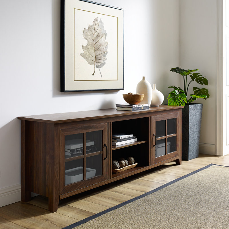 Dake 70" 2-Glass Door TV Stand for TVs up to 80", Dark Walnut
