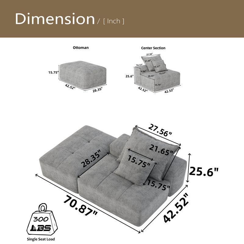 Canapé modulaire surdimensionné Modern, Chenille noir
