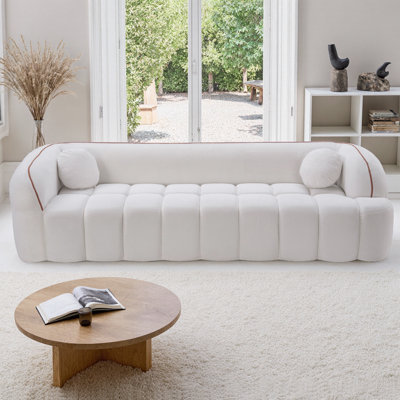 Canapé en velours côtelé 99,2 po moderne, canapé 3 places sans assemblage requis avec capitonnage à canaux, canapé à bulles avec 2 coussins, siège profond pour le bureau du salon