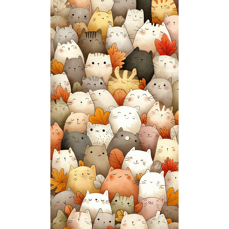 «Autumn Cat Crowd», art mural sur toile tendue, H 36 po x l 20 po