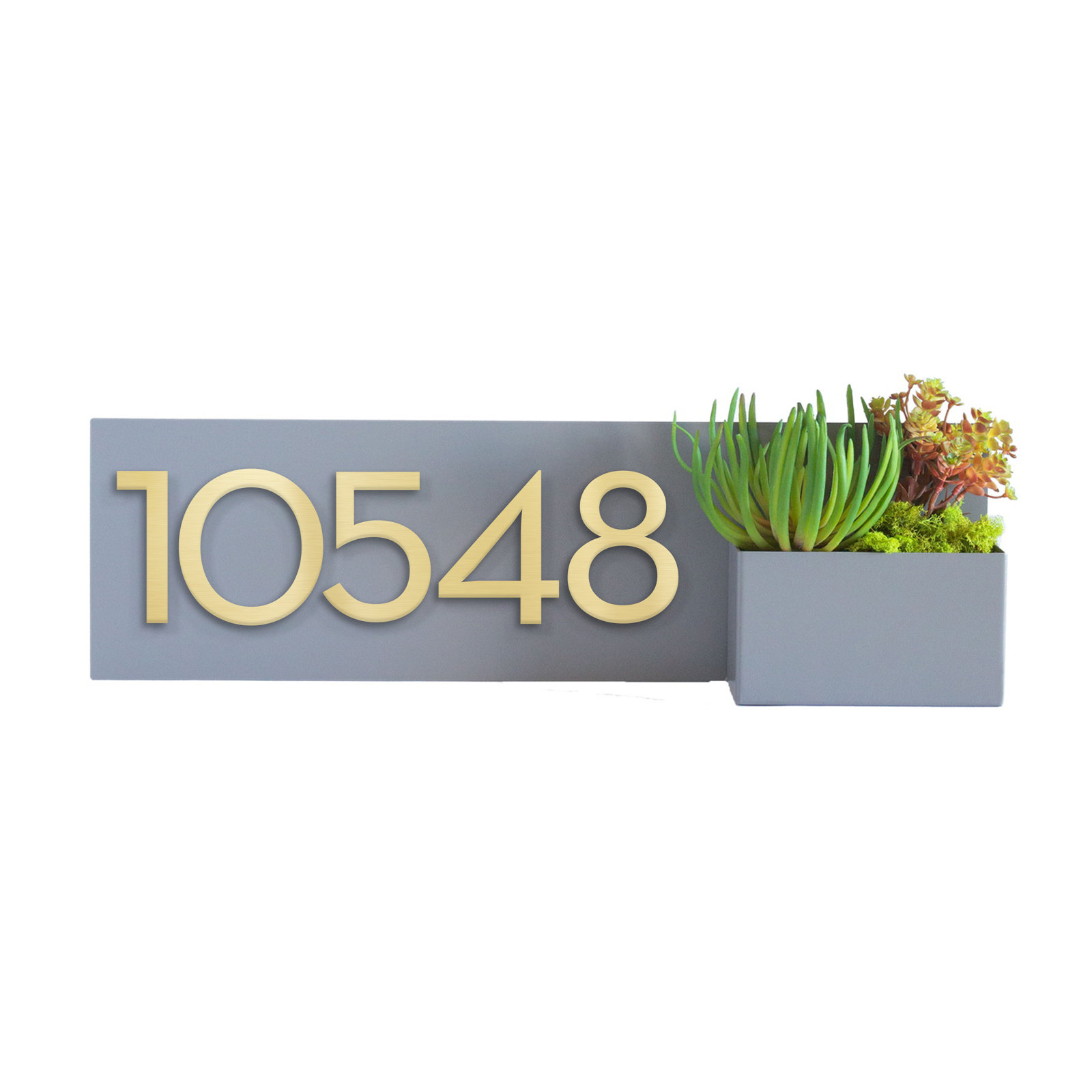Vista View Wall Address Plaque, Gray, Brass, Yes