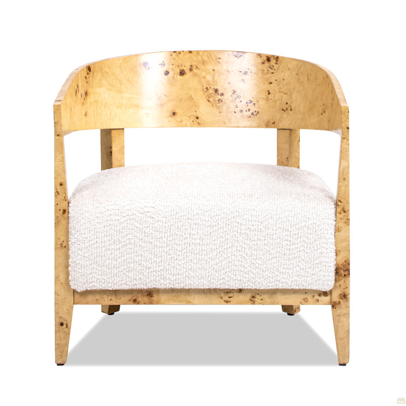 Chaise avec accoudoirs tonneau 26,5 po, chenille blanche coquillage