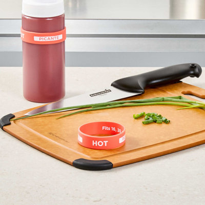  Bande d'identification en silicone pour bouteille à presser en silicone de 1 unité de 2,75 pouces allant au lave-vaisselle, bande rouge anti-dérapante pour étiqueter les condiments dans les restaurants
