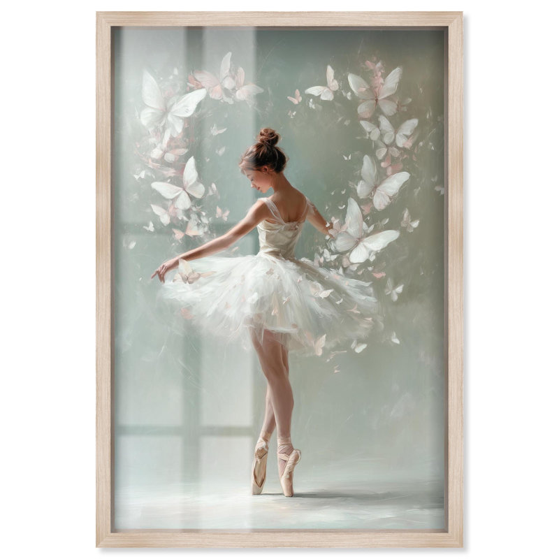 «Flutter Ballerina II Glam Art Shadowbox» par Art Remedy, H 16 po x l 11 po, Crème, crème