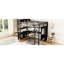 Lit mezzanine double en métal noir avec rangement et garde-robe, bureau pour adolescents en forme de L en noir, garde-robe pour adultes,-1355671589