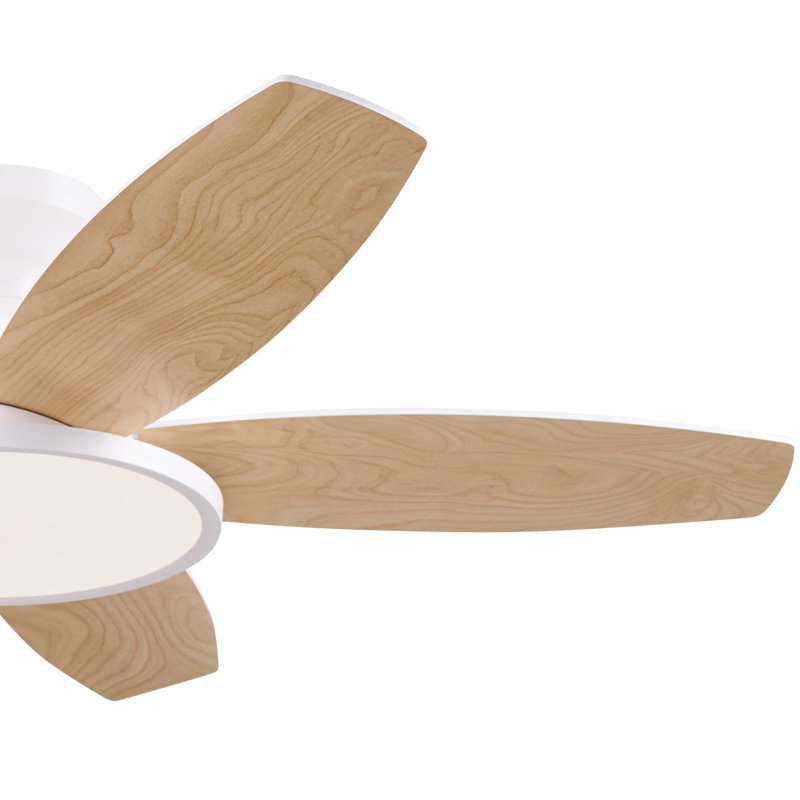 Ventilateur de plafond encastré avec lumière DEL et télécommande, Blanc avec pales en bois blanc / chêne, 42"