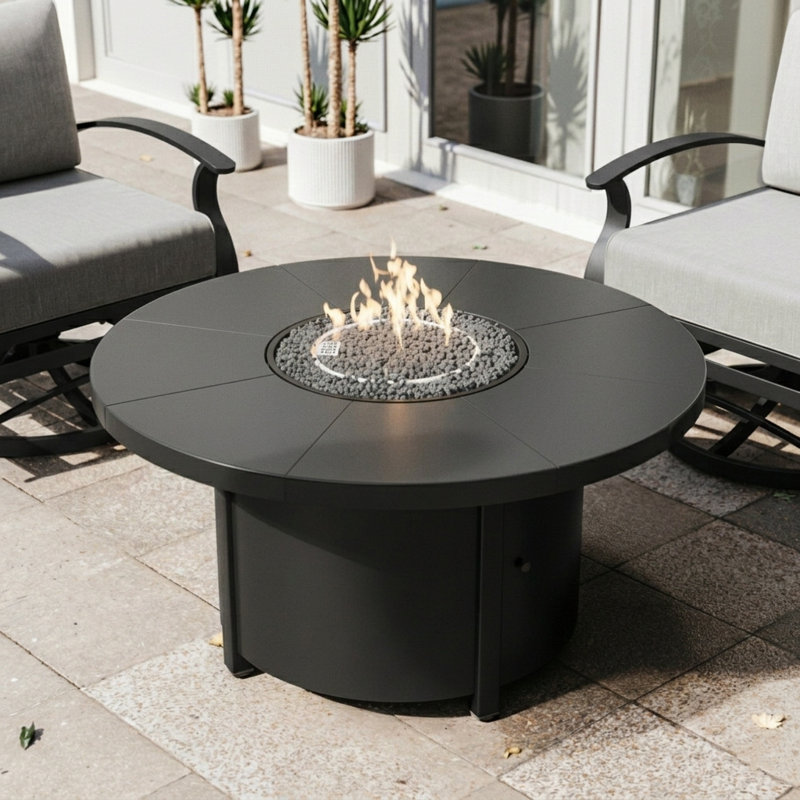 Dobbs 48" Round Fire Pit Table 40,000 BTU Carbon Steel Construction Adjustable Feet Magnetic Gas Door