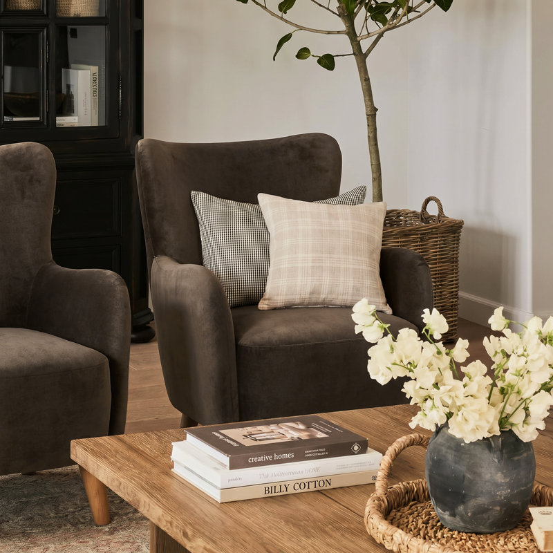 Reshami Wing Back Fabric Upholstered Accent Chair, Brown