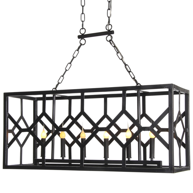 Diamond Kitchen Island Rectangle Chandelier with Wrought Iron Accents, Flat Black