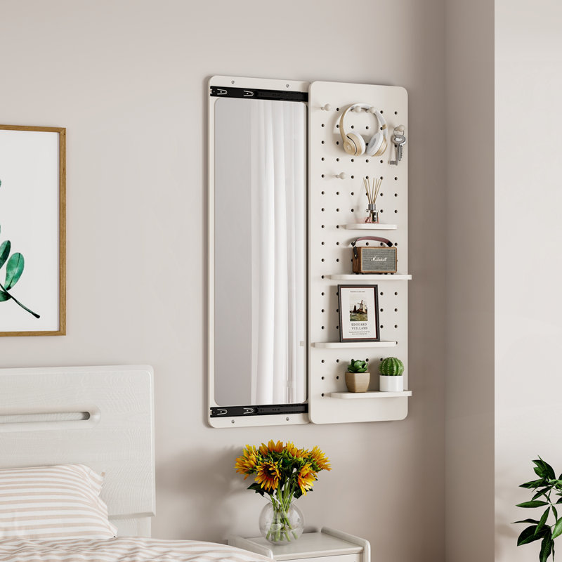 Full Body Mirror With Shelf, white